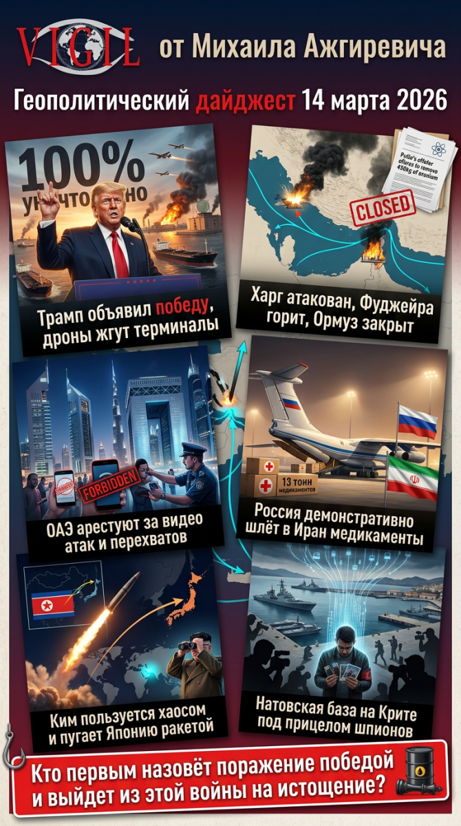 Геополитический дайджест от Михаила Ажгиревича за 14 марта 2026, vigiljournal.com